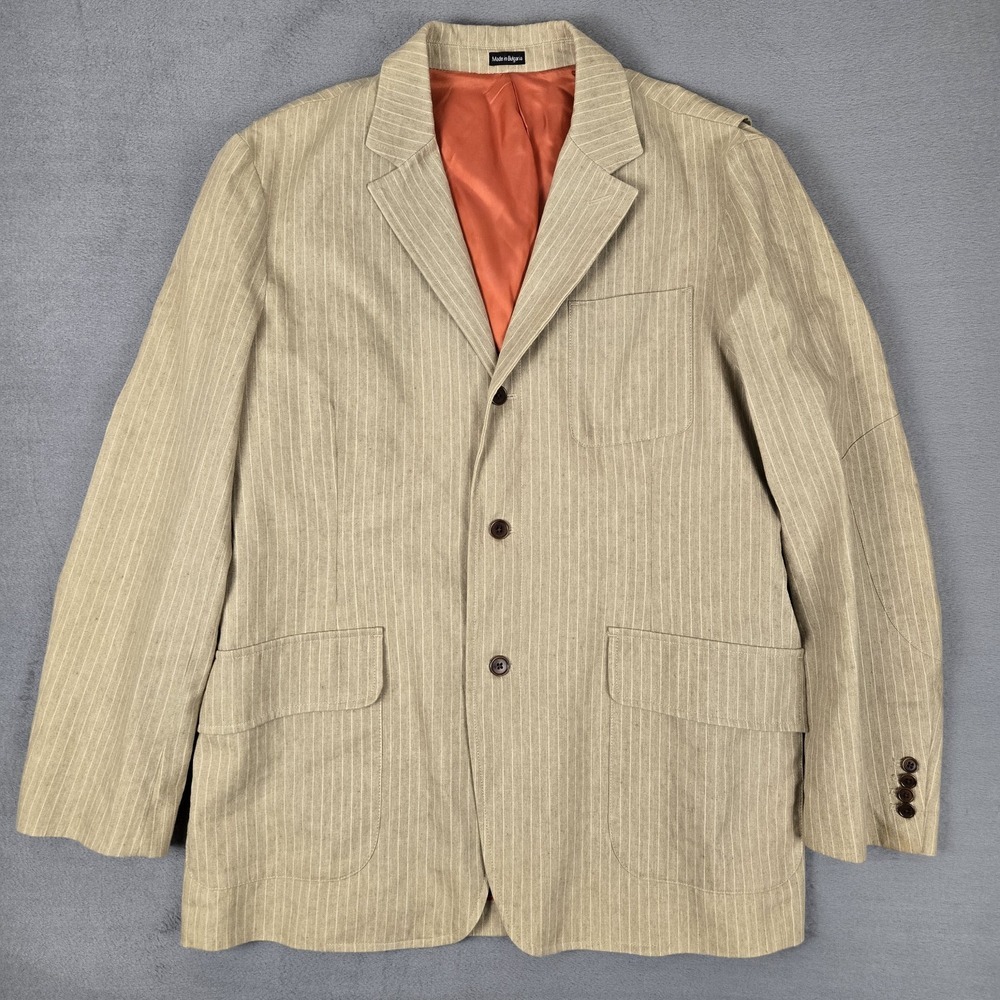 Victorinox Beige Striped Blazer‎ Mens 46 Sport Jacket Linen Blend Utility *READ
